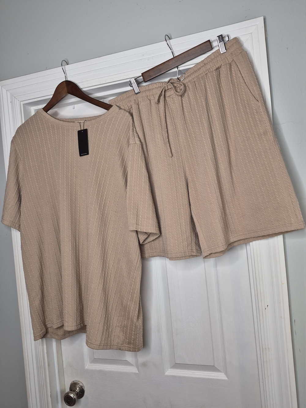 Ishopeer Neutral Beige Lounge Set - Top & Drawstring Shorts Xxl